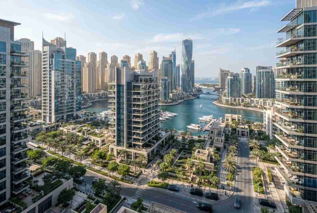 Modern apartments for rent in Dubai with contemporary residential buildings