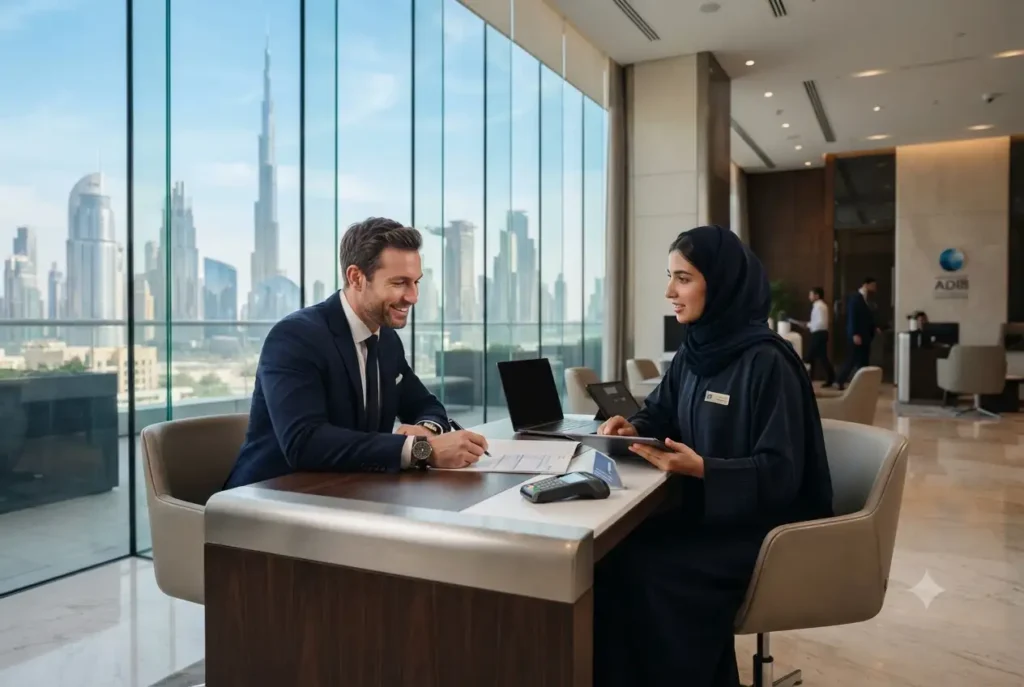 Person opening bank account in UAE bank branch