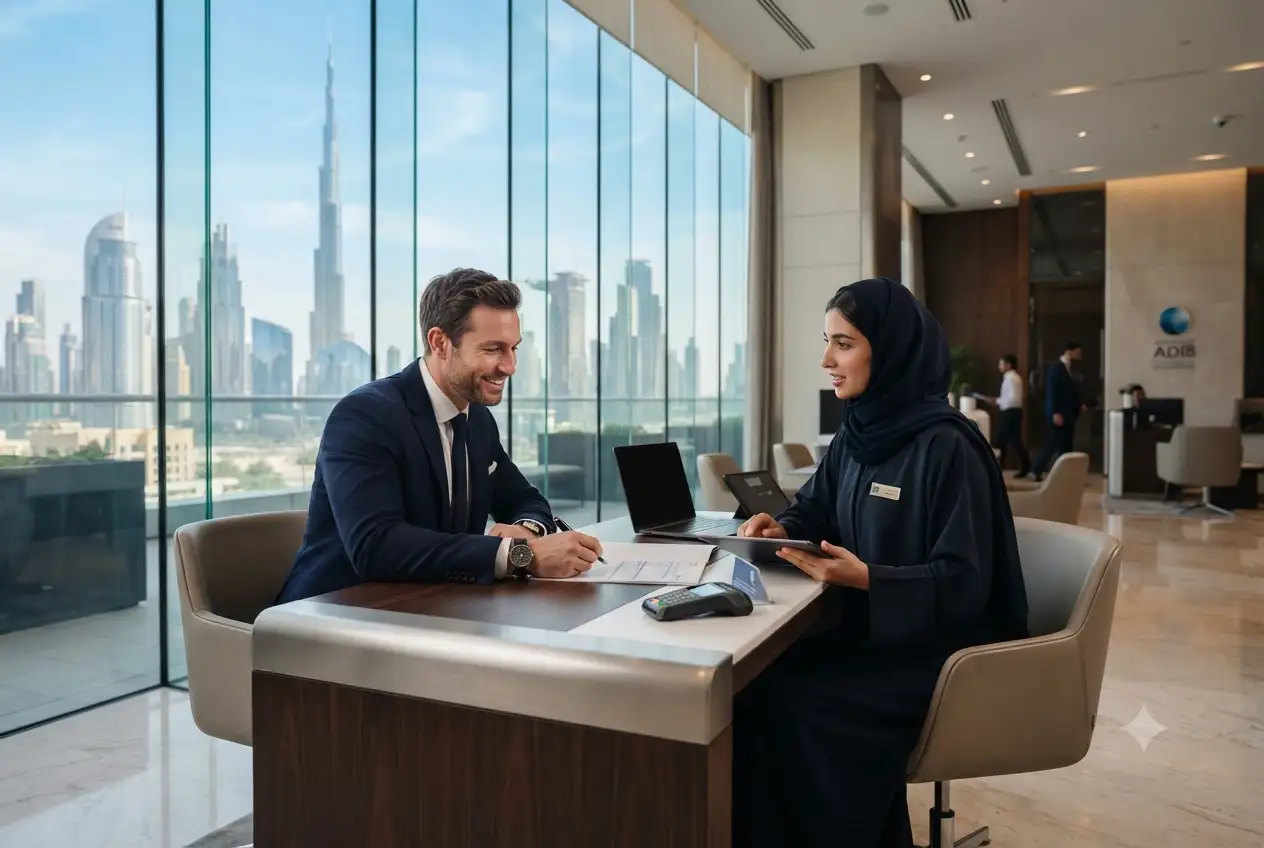 Person opening bank account in UAE bank branch