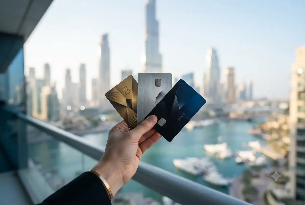Credit cards representing banking and financial services in UAE