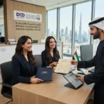 Entrepreneur receiving business license in Dubai office