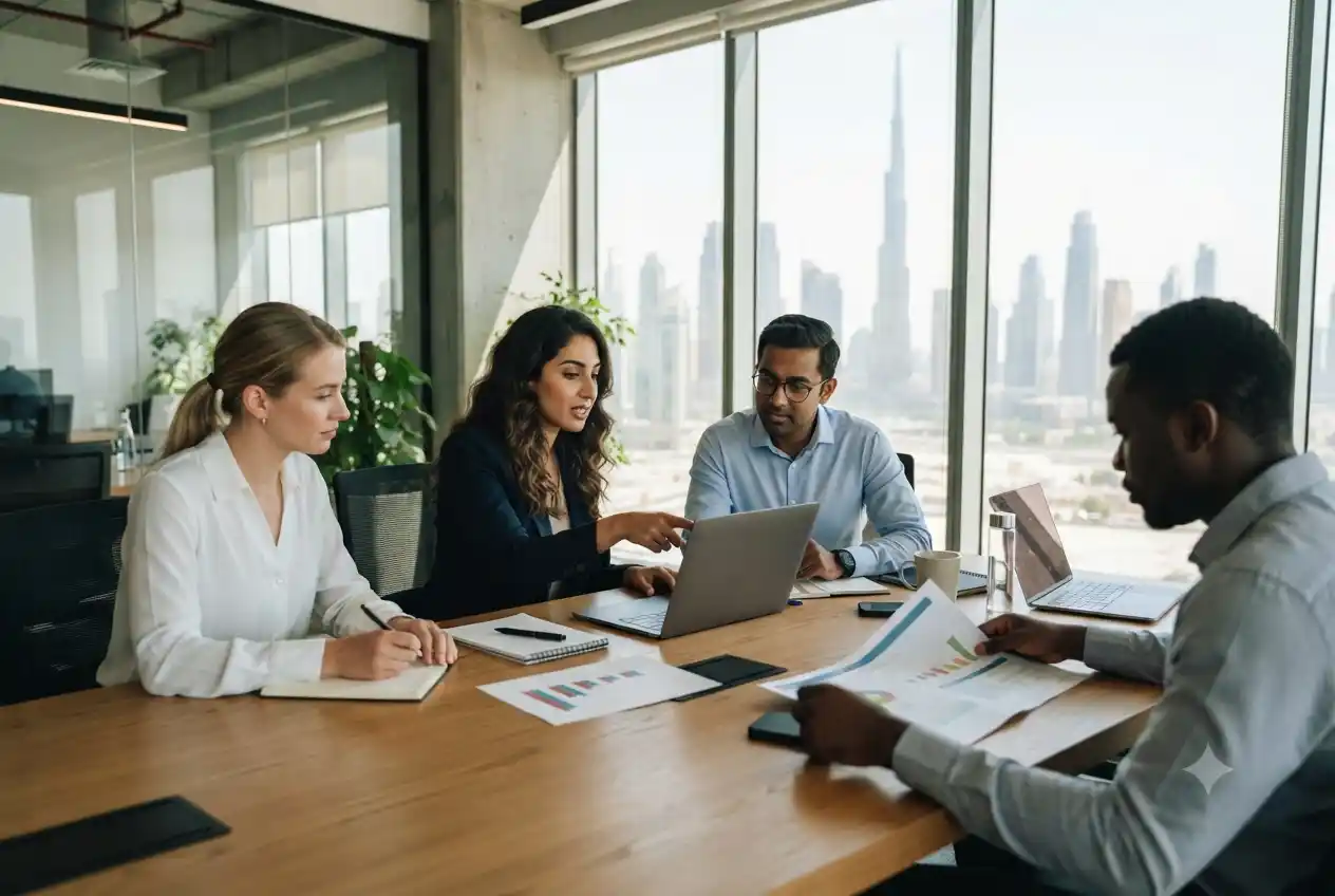 Team planning business setup in UAE office