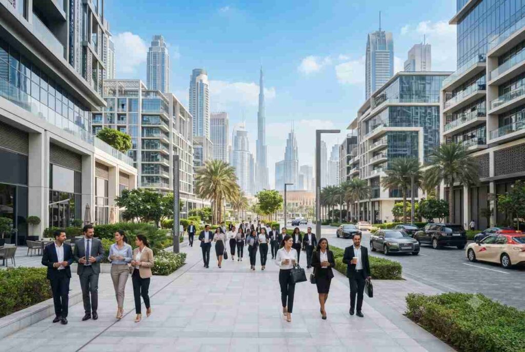 Modern commercial property and office buildings in Dubai