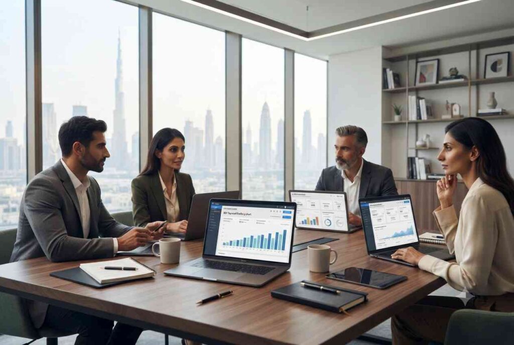 Digital marketing professionals working in a modern Dubai office