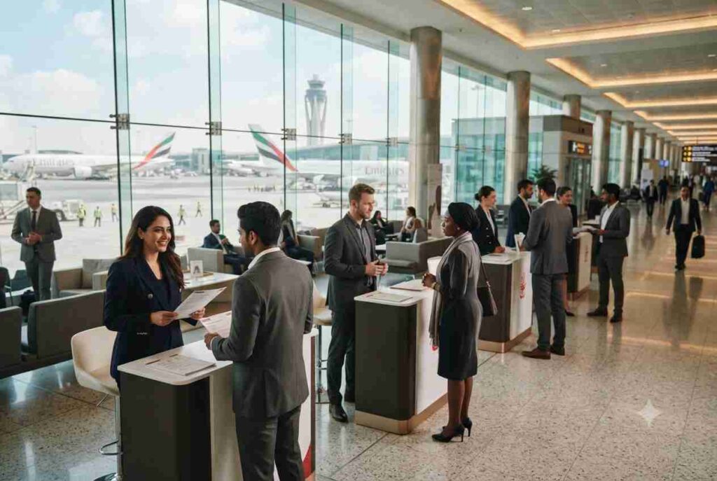 Professionals applying for Dubai Airport career opportunities.
