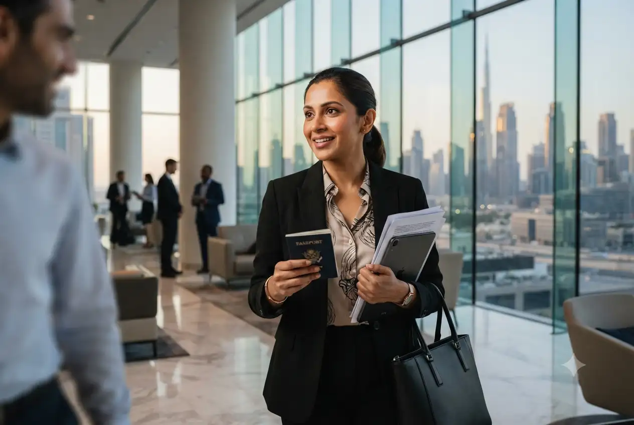Professional holding passport for Dubai business visa