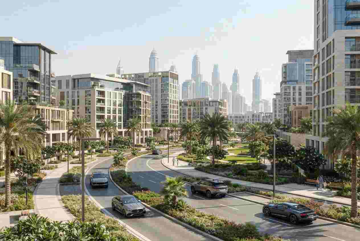 Modern Emaar residential development in Dubai with luxury apartments and landscaped surroundings