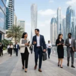 Dubai free zone office buildings and business professionals