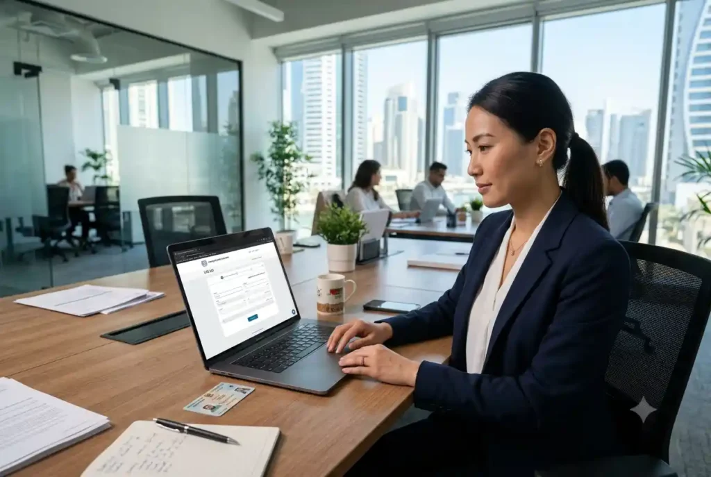 Employee registering for the UAE ILOE unemployment insurance scheme online.