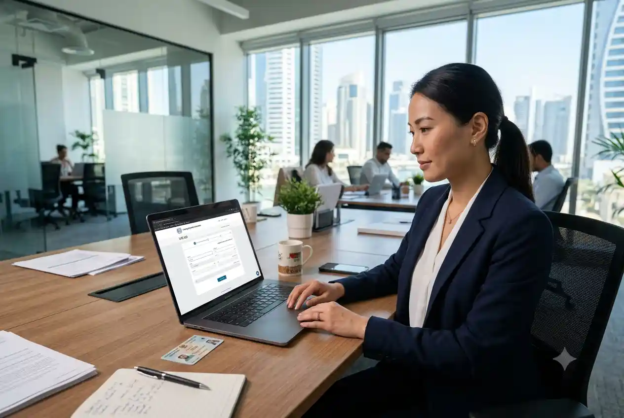 Employee registering for the UAE ILOE unemployment insurance scheme online.