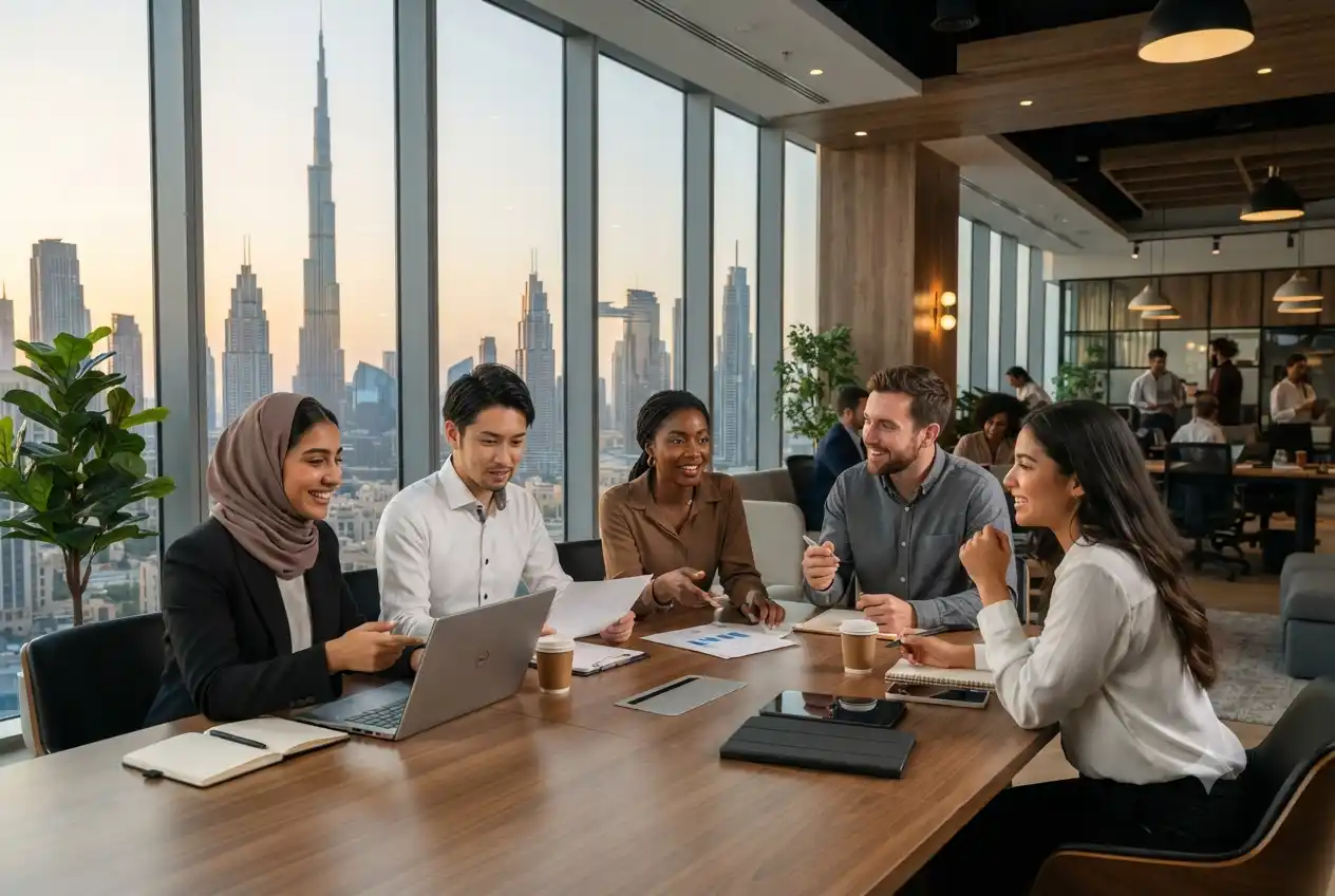 Professionals working in a modern UAE office environment