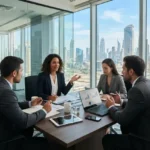 Professionals discussing mainland company formation in Dubai office
