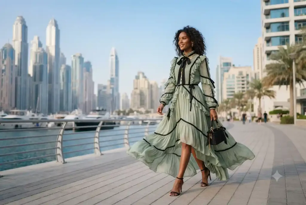 Modern ribbon fashion outfit showing elegant UAE fashion trends