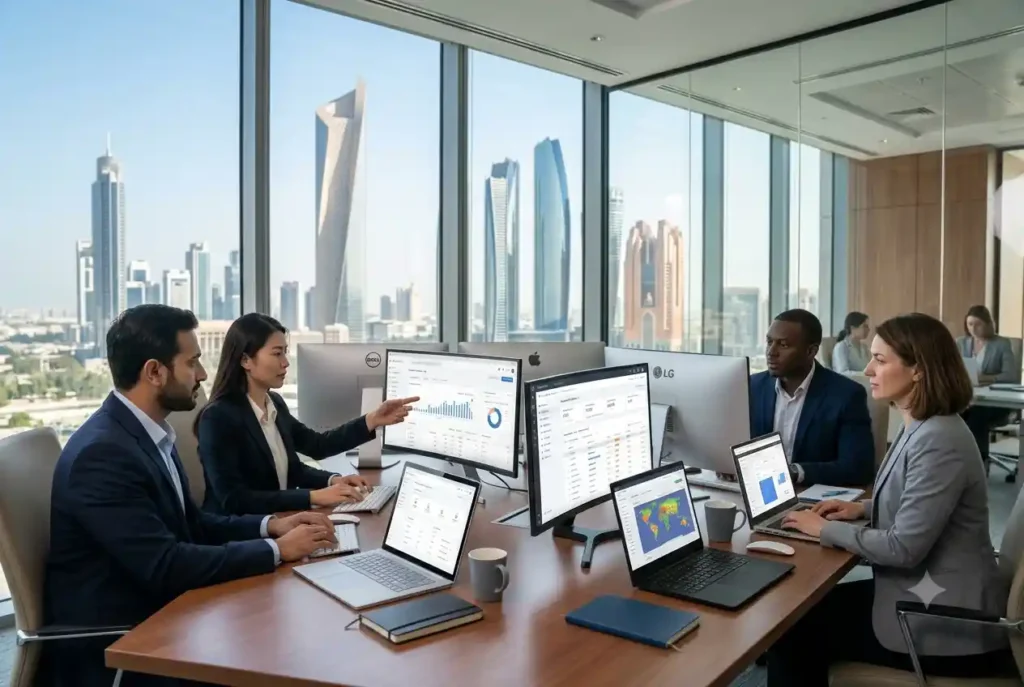 SEO experts in the UAE analyzing website performance and organic search data.