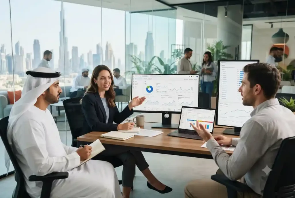 SEO professional analyzing website performance for a UAE small business