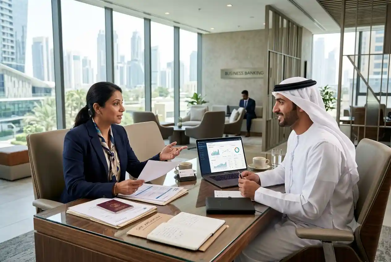 Small business owner opening an SME bank account in the UAE