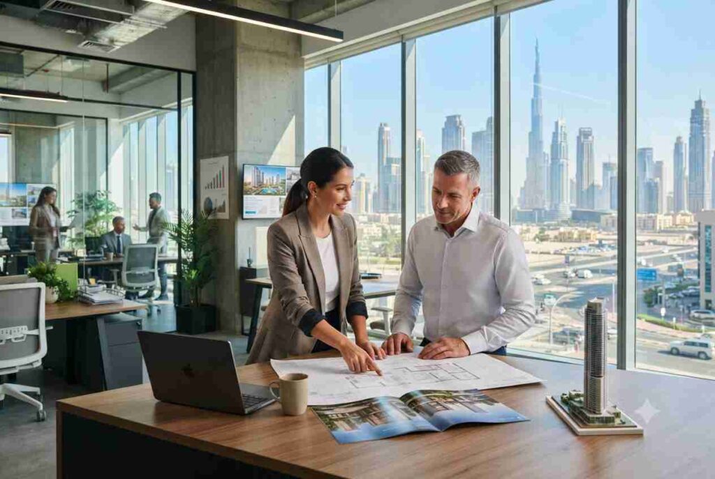 Modern Dubai skyline representing leading real estate companies