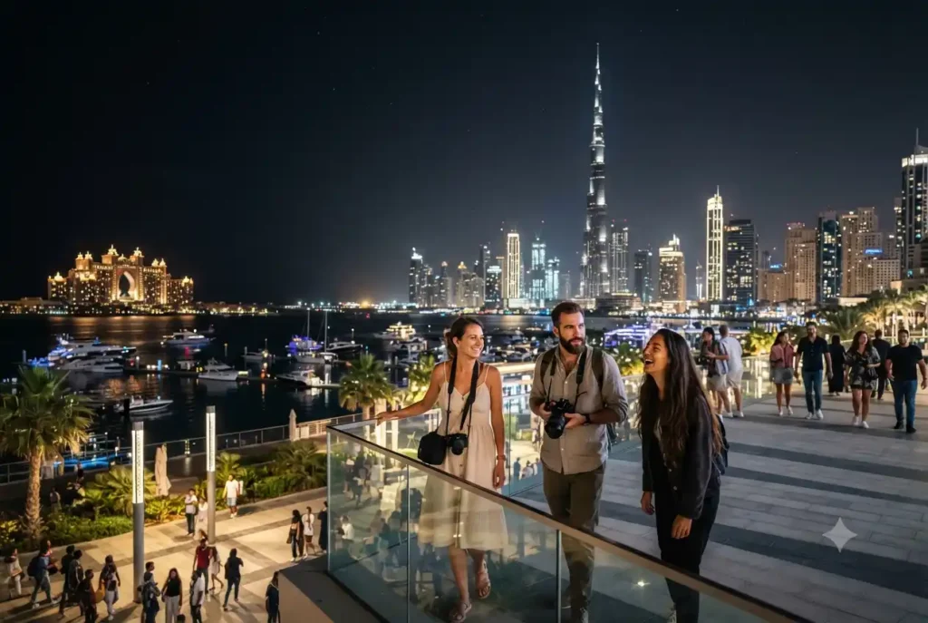 Dubai skyline with famous tourist attractions and landmarks