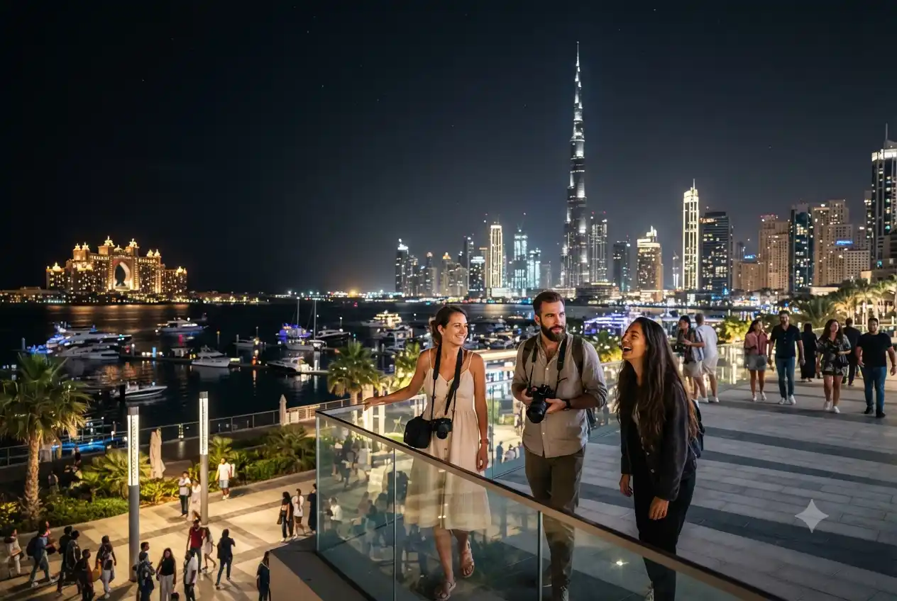Dubai skyline with famous tourist attractions and landmarks