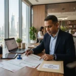 Business owner renewing trade license in Dubai office