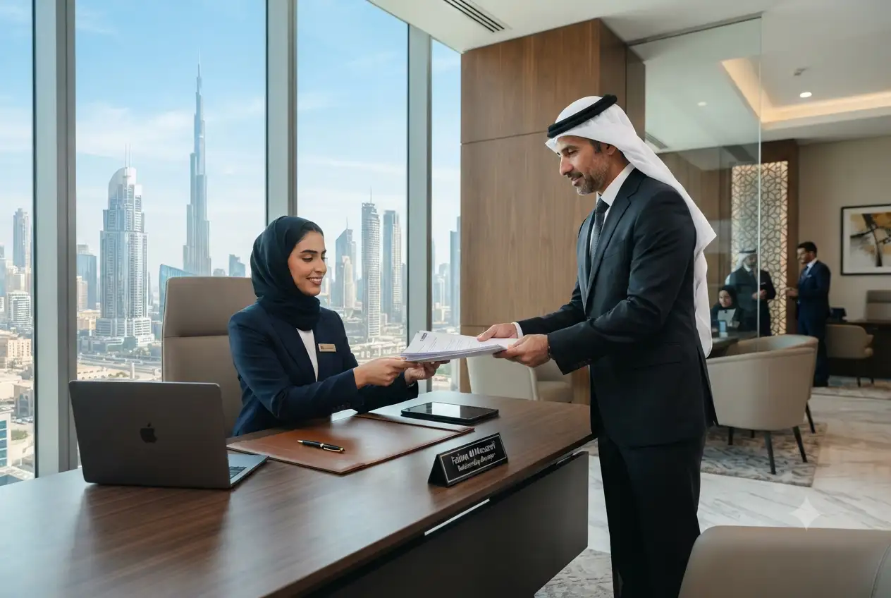 Customer submitting documents for UAE bank account opening