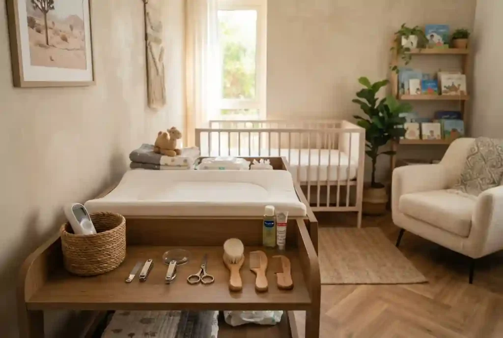 Baby healthcare kit with essential infant care and grooming items