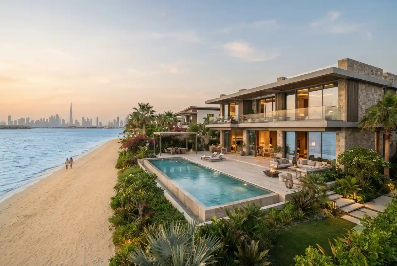 Luxury beachfront property in Dubai with private pool and sea view