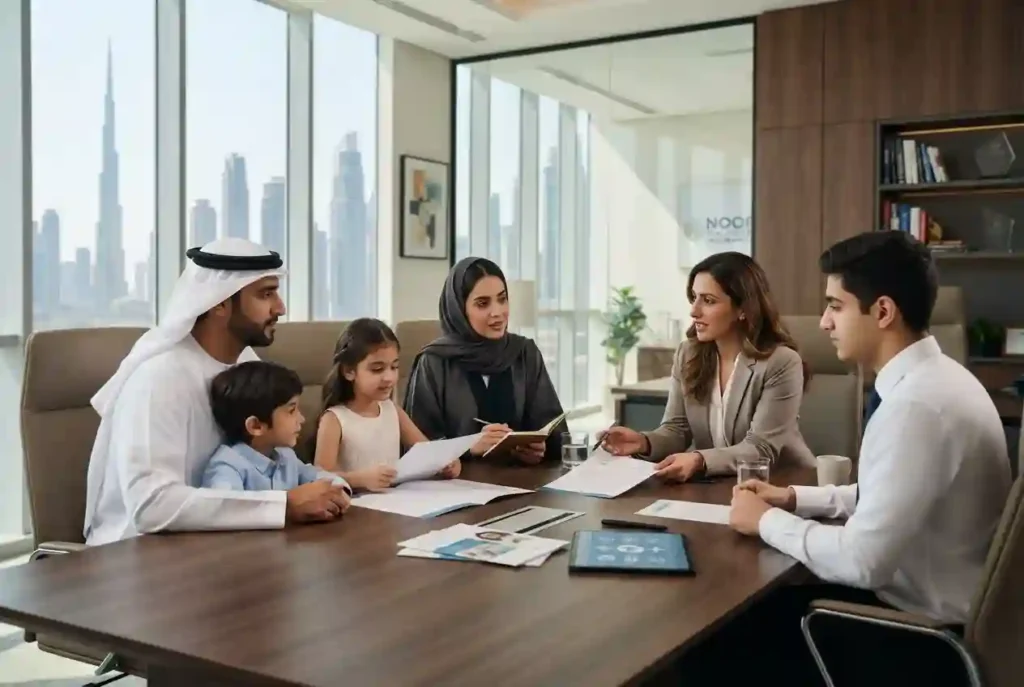 Family comparing healthcare insurance options in the UAE