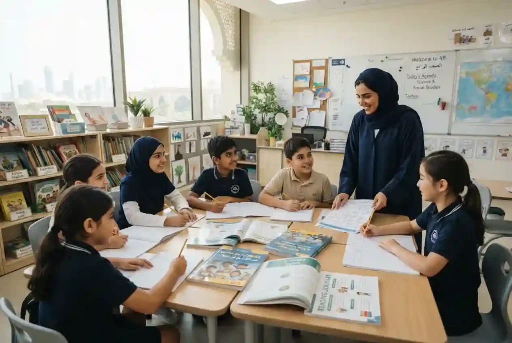 Students participating in bilingual education in a modern UAE classroom