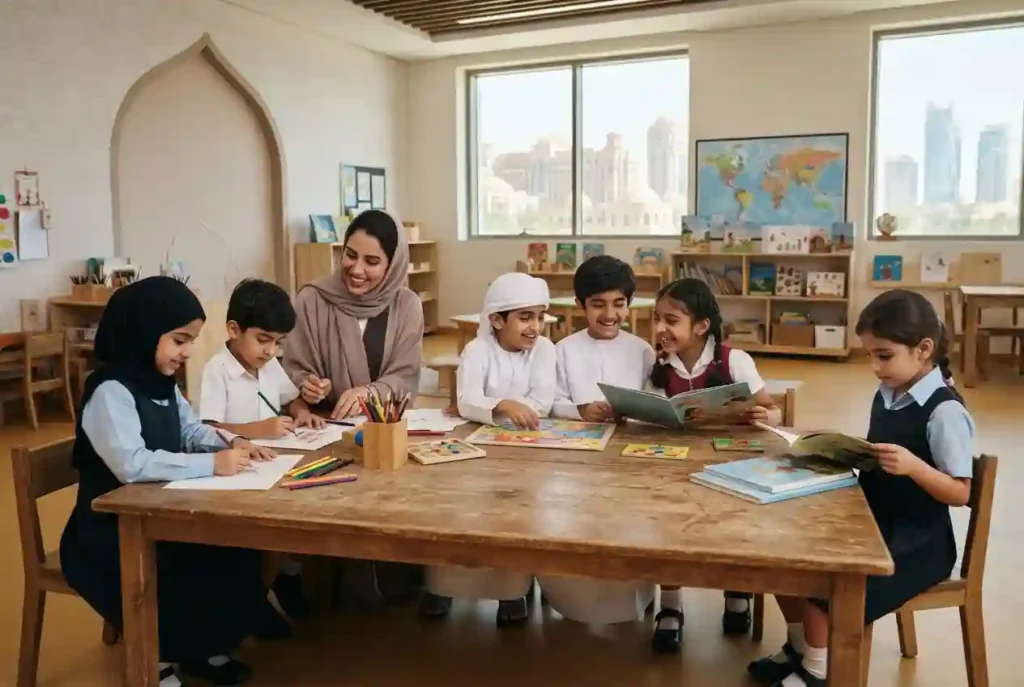 Children learning together in a modern UAE classroom