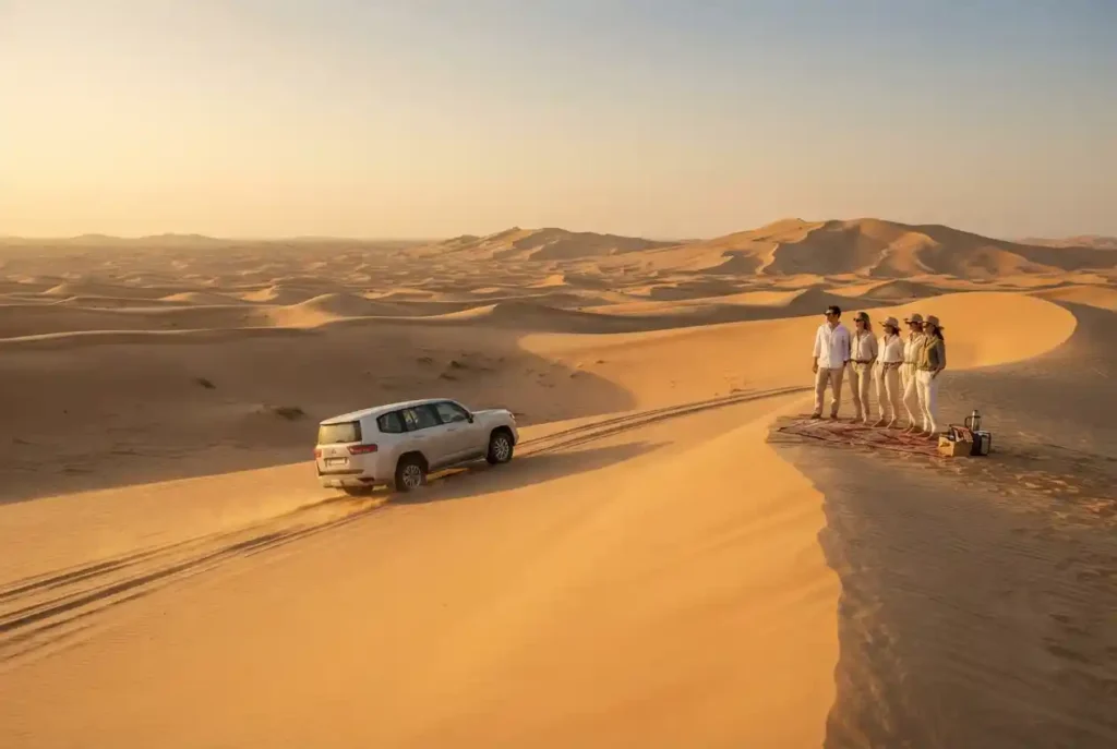 Desert safari without dinner experience in Dubai with a 4x4 vehicle on golden dunes