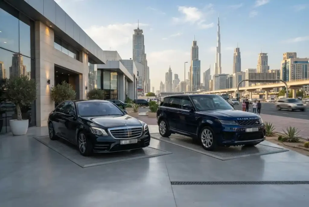 Pre-owned luxury cars at a Dubai automotive dealership