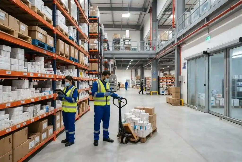 Healthcare logistics warehouse managing medical supplies in the UAE