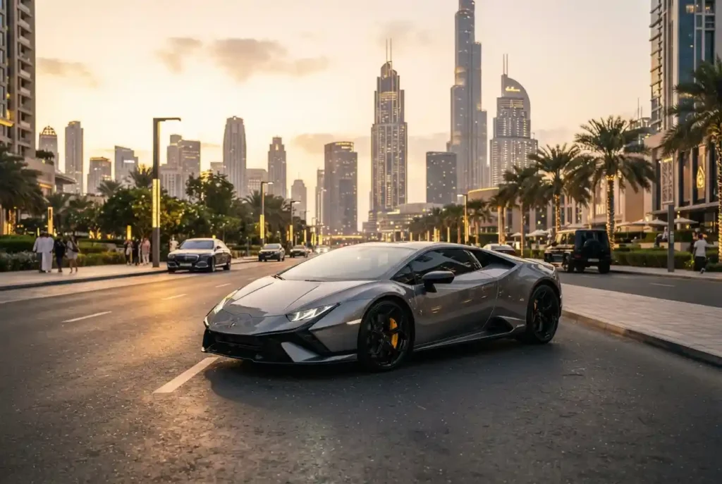 Lamborghini supercar on a Dubai road in the UAE