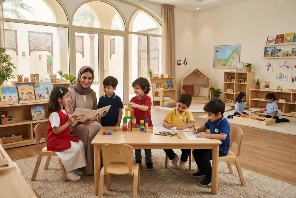 Preschool children learning through play in a modern UAE classroom