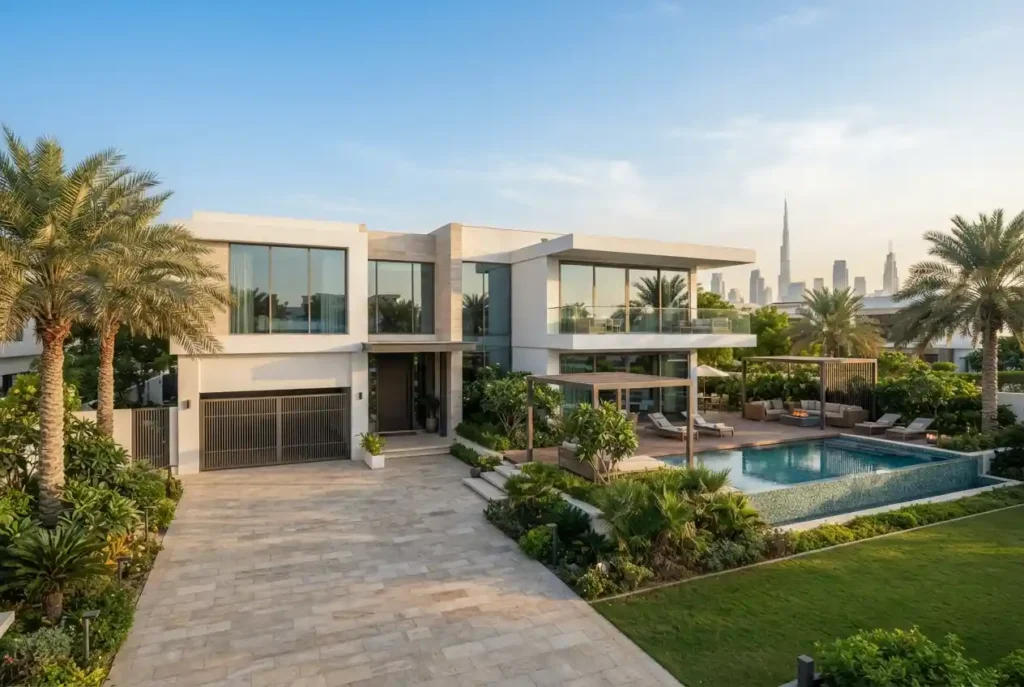 Modern white villa representing White House real estate in the UAE