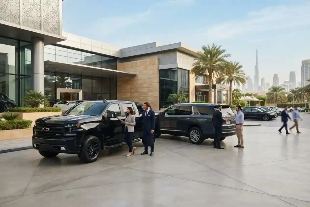 Chevrolet and GMC vehicles at a UAE automotive showroom