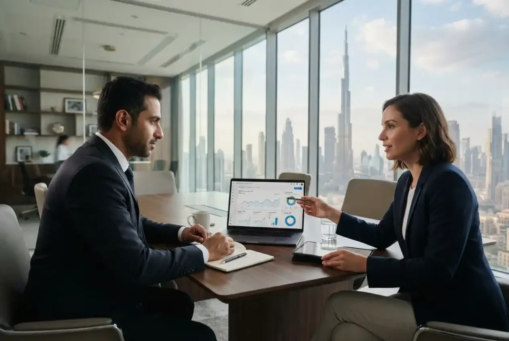 Business owner meeting a digital marketing agency in Dubai