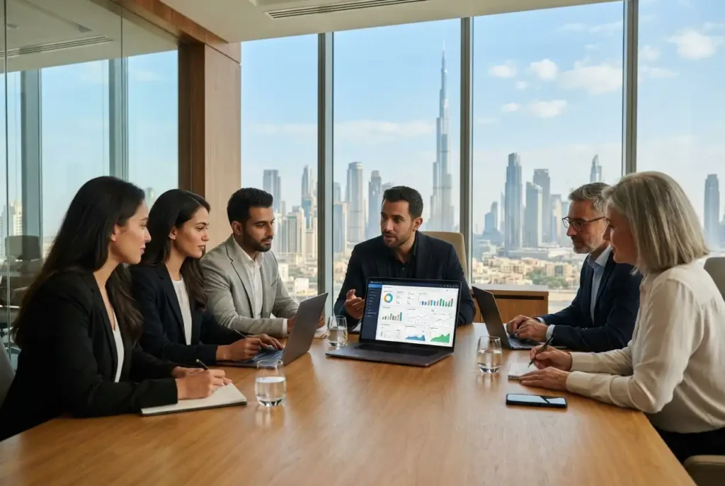 Digital marketing company meeting with a Dubai business team