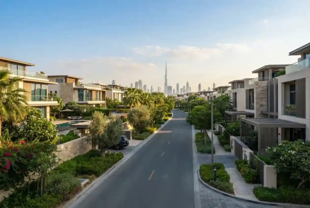 Modern villas and townhouses representing houses for sale in Dubai