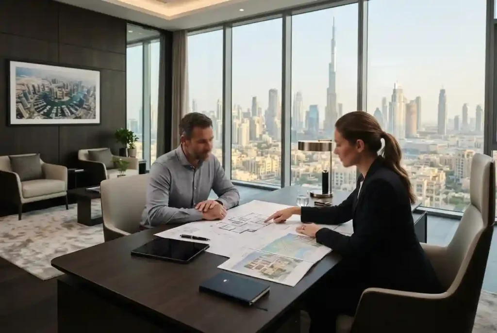 Property consultant advising a client about Dubai real estate