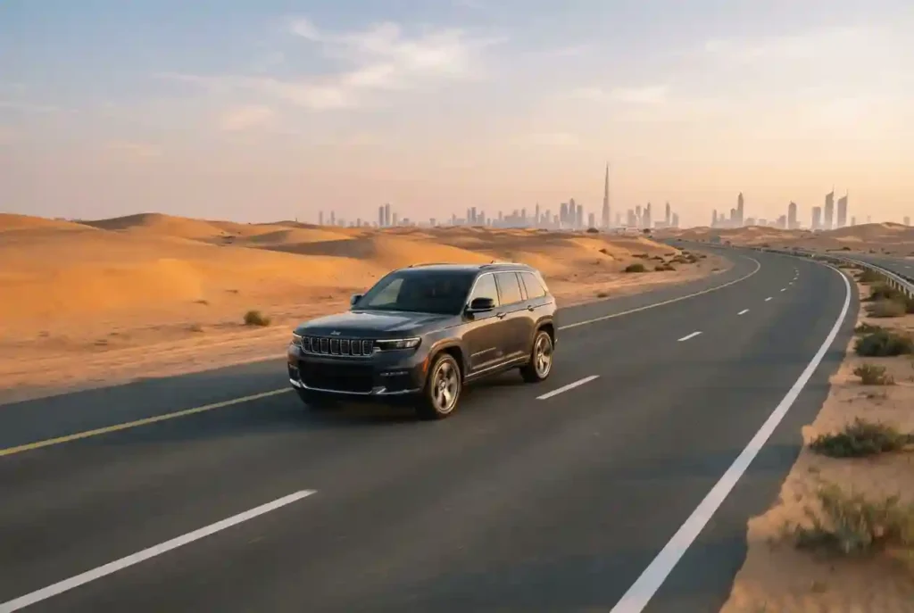 Jeep SUV driving through the UAE desert