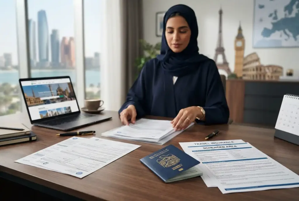 Travel insurance documents for a Schengen visa application