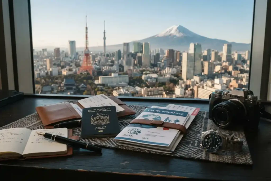 Travel insurance documents for a Japan trip from UAE