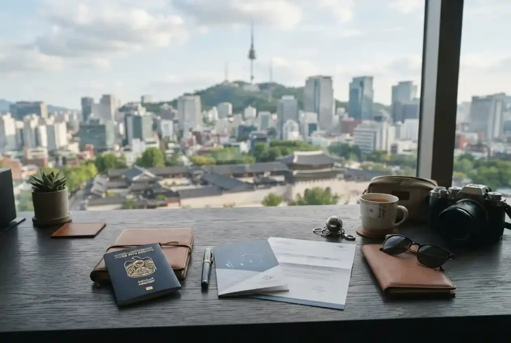 Travel insurance documents for a South Korea trip from UAE